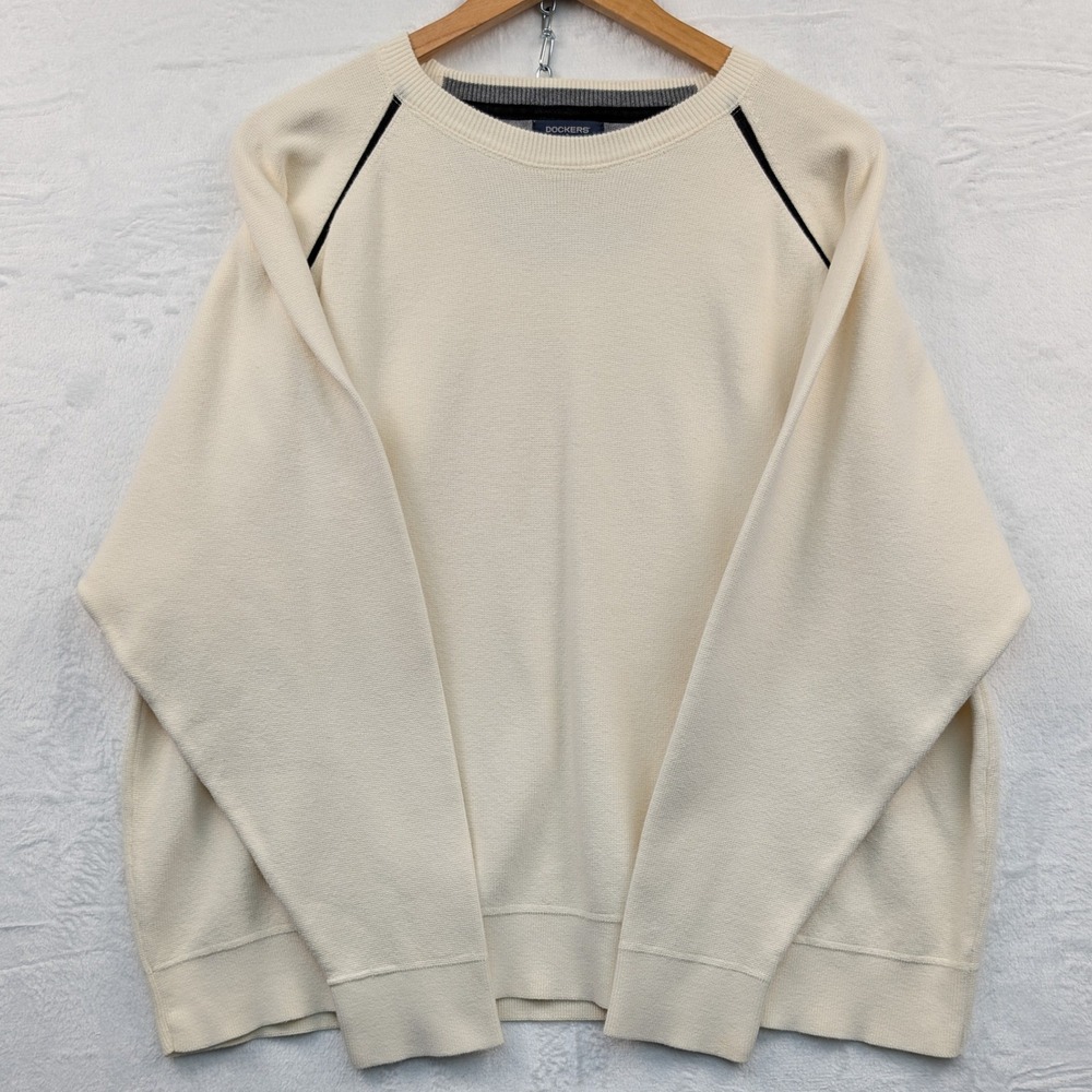 VTG Dockers Sweatshirt Men's XL Cream White Minimalist Relaxed Skater Boxy 90s